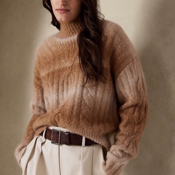 BANANA REPUBLIC Mock Neck Spacedye Cableknit Alpaca Blend Petit L/G - Picture 12 of 13